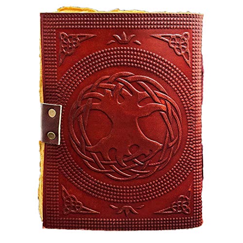 AzureGreen DOUBLE DRAGON Blank Page BOOK Handcrafted Leather Writing Unlined 5 x 7 JOURNAL (Vintage Brown) - color: Vintage Brown
