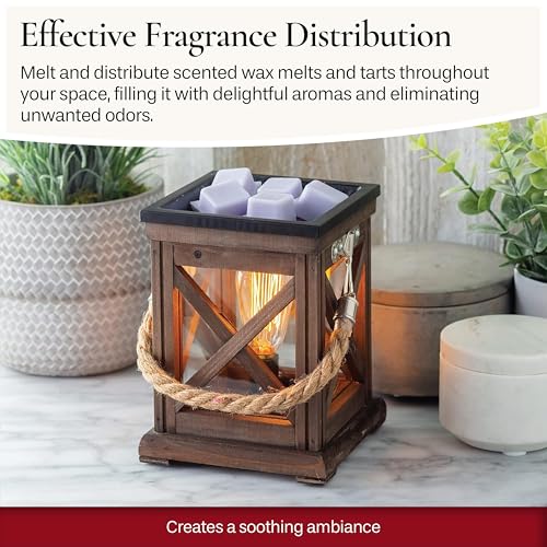 Candle Warmers ETC. Vintage Bulb Illumination Fragrance Warmer- Light-Up Warmer for Warming Scented Candle Wax Melts and Tarts to Freshen Room, Walnut & Rope - size: Walnut & Rope