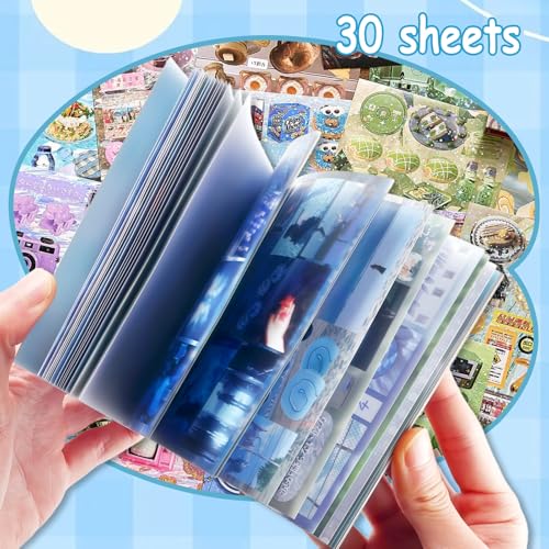 Tmtains 30 Sheets Japanese Sticker Book for Scrapbook 700+Pcs Heisei Retro Cute Korean Sticker for Journaling Blue Aesthetic Stickers Book for Adults DIY Craft Scrapbooking Junk Supplies (Your memory) - color: Az-blue