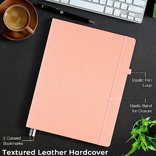 Lined Journal, 8.5" x 11" Hardcover Leather Notebook, No Bleed Thick Paper - color: Pink, size: A4 Wide Ruled