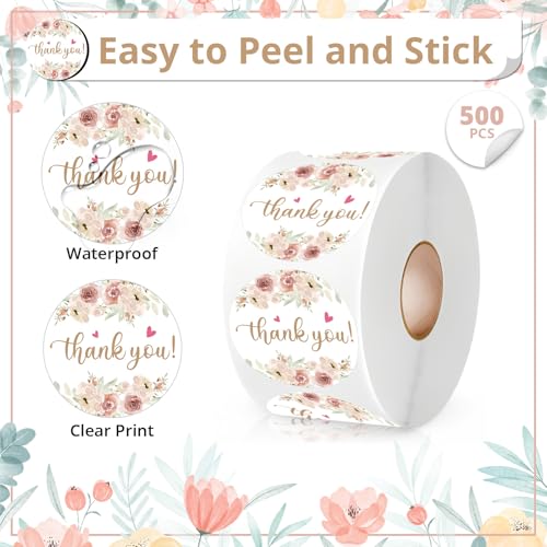 PNTKION Stickers Rolls, 500 PCS Cute Floral Thank You Stickers, Business Aesthetic, Convenient Durable, Unique Design, Wide Applications, Satisfaction Guarantee - color: Thank You