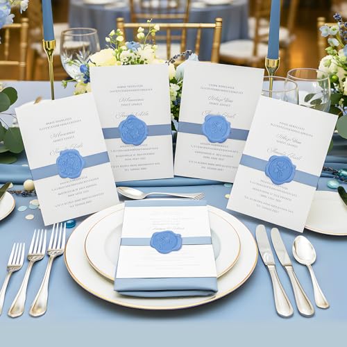60 Pcs Wax Seal Stickers, Dusty Blue, 4 Flower Styles - color: 4 Flower Styles- Dusty Blue