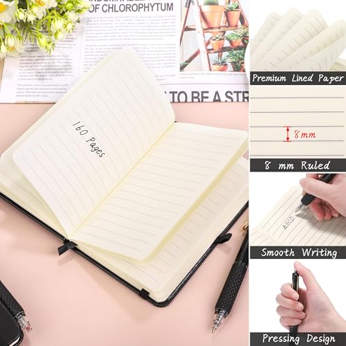 Aodaer 50 Sets Pocket Notebook Journal with Pens, 160 Pages, 3.5 x 5.5 Inch Mini Lined Journal Notebook A6 Leather Hardcover College Ruled Notepad with Pen Holder for School Office Gifts, Black - color: Black