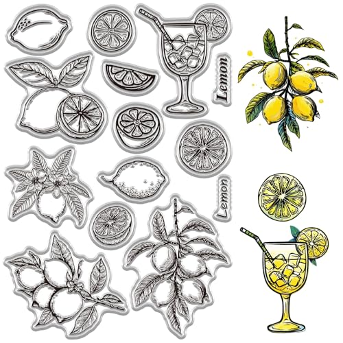 CRASPIRE Cute Rubber Clear Stamps Lemon Fruit Juice Plant Flower Transparent Silicone Seals Handmade Summer for Journaling Card Making Decor Embossing DIY Craft Scrapbooking Photo Album - style: Lemon