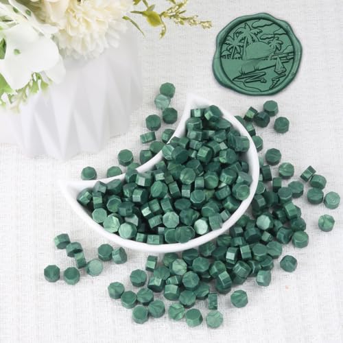Pine Green Wax Seal Beads, HOSEALING Premium 360pcs Sealing Beads for Wax Seal Stamp, Metallic Green Sealing Wax Pellets Refill Pack for Wax Seal Kit, Wedding Invitations, Envelope Letter Sealing - color: Pine Green