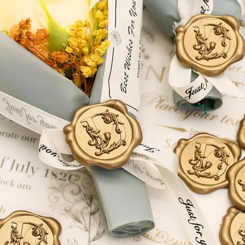 SWANGSA Initial Alphabet Wax Seal Stickers, 100 Pcs Antique Gold 3D Floral Letter D Envelope Seal Stickers Self- Adhesive, Perfect for Wedding Invitation, Christmas, Gift Wrapping - size: 100, style: D