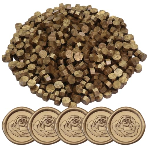 400pcs Antique Gold Wax Seal Beads Premium Sealing Wax Beads, Octagon Seal Stamp Pellets Refill Pack for Wedding Invitations Sealing Stamp Bead Xmas Gift Wrapping & Bridal Crafts (Antique Gold) - color: Antique Gold