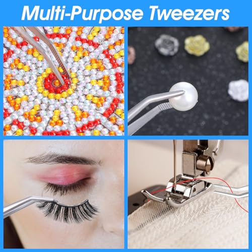 24 Pcs Stainless Steel Tweezers for Crafting with Curved Serrated Tip Multipurpose Forceps Sewing Machine Tweezers