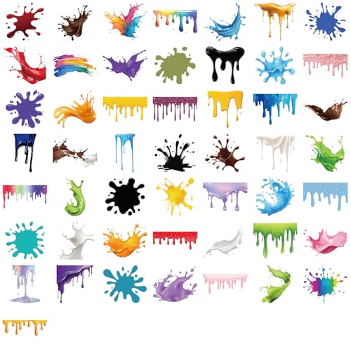 50Pcs Colorful Paint Splatter Stickers Pack, Waterproof PET Graffiti Decals for Water Bottle Laptop Phone Suitcase Scrapbook Journal, Artistic Stickers for Kids Teens Girls DIY Decor Party Gift - color: Colorful Paint Splatter-3