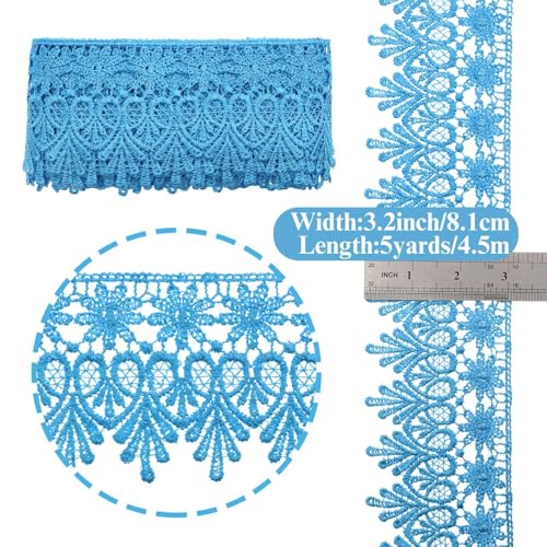 GXTIZAS Blue Lace Ribbon 3.2Inch Wide Lace Trim for Sewing | scalloped embroidery for vintage weddings, costumes, pillows, curtains, gift décor and romantic DIY creations Crafts - color: Blue