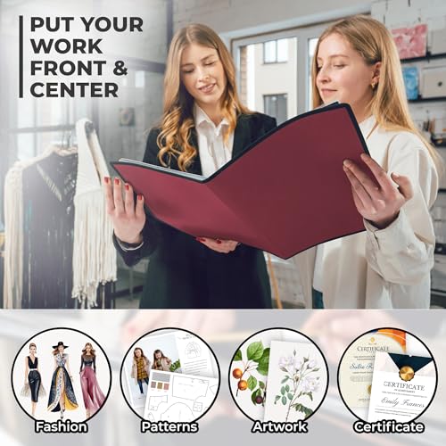 Dunwell Art Portfolio 9x12, 24 Pockets, Displays 48 Pages, Ruby - color: Ruby, size: 9x12" w/ BLK Paper