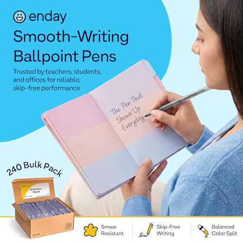 Enday Black Pens Ballpoint, Long Lasting Black Ink Pens Bulk 240 Pack, Smooth and Consistent Writing Pens, Medium Point (1.0mm) Ball Point Pens Black, Flexible Round Barrel for Writing Comfort - color: Black