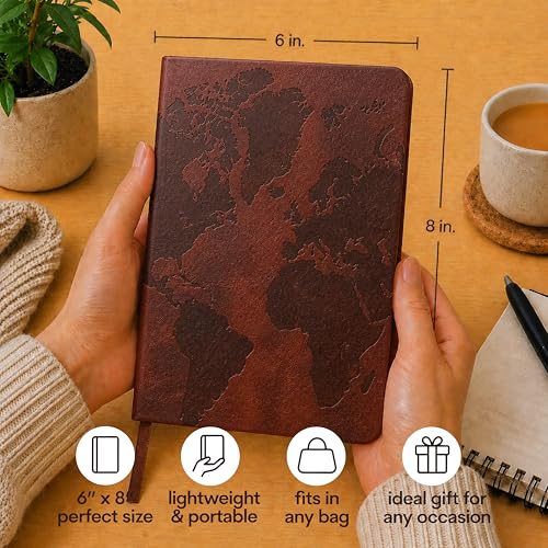 WORLD TRAVELER Eccolo A5 Lined Journal 256 Ivory Pages Lay Flat 6x8 - color: World Map