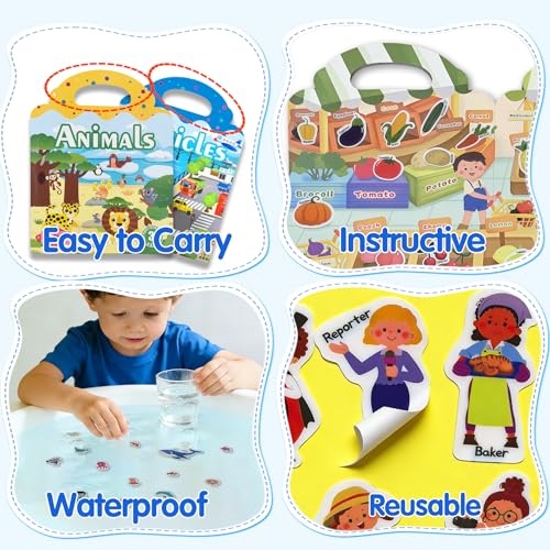 6 Sets Reusable Sticker Book for Kids 3-8 Year Old Birthday Gifts - color: 6 Sets - Animals/Vehicles/Insects/Ocean/Profession/Fruits & Vegetables