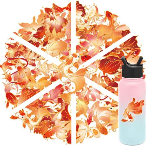 50 Pcs Gold Foil Koi Fish Stickers Waterproof for Water Bottles | Graffiti art vinyl decals with shimmering gold koi designs. Great for hydro flasks,phones, travel cases, skateboards - style: Gold Foil Koi Fish