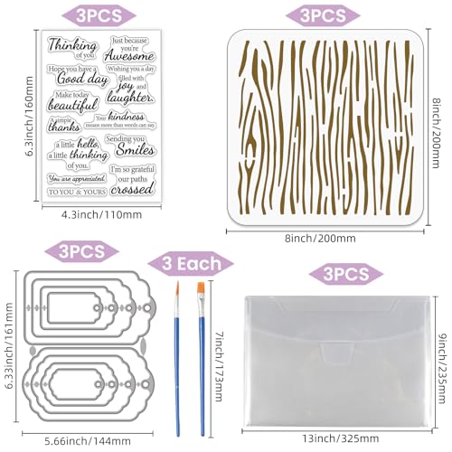 3 Sets Blessings Clear Stamps Cut Dies Painting Stencils Set - style: Greeting Words