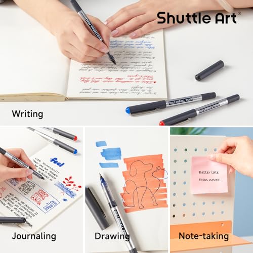 Shuttle Art RollerBall Pens, 25 Pack(21 black 2 blue 2 red) Fine Point Roller Ball Pens, 0.5mm Liquid Ink Pens for Writing Journaling Taking Notes School Office - color: 21 black+2 blue+2 red, size: 1 Count (Pack of 25)