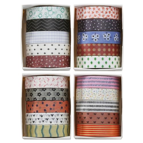 YUBBAEX 20 Rolls Basic Patterns Washi Tape Set Skinny Masking Creative Decorative Tapes, Designer's Selection (Collection 1-Vibrancy) - color: Collection 1-Vibrancy