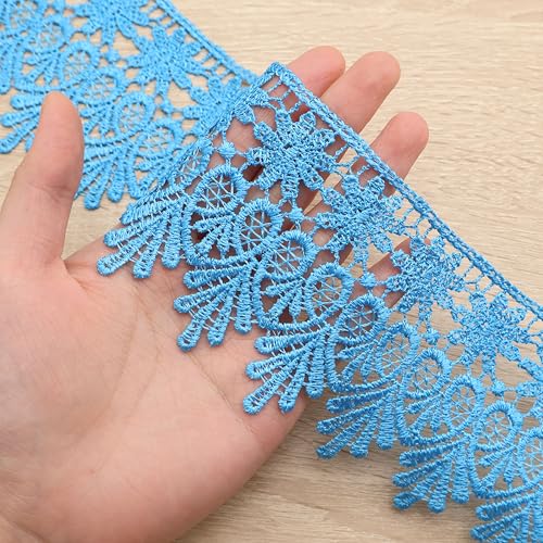GXTIZAS Blue Lace Ribbon 3.2Inch Wide Lace Trim for Sewing | scalloped embroidery for vintage weddings, costumes, pillows, curtains, gift décor and romantic DIY creations Crafts - color: Blue