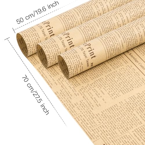 WRAPAHOLIC 20 Sheets Kraft Newspaper Flower Wrapping Paper - 19.6 x 27.5 inch Coffee Font Vintage Newsprint Design Reversible Floral Bouquet Wrapping Paper for Florist Supply Wedding Birthday Gift DIY - color: Kraft Newspaper - Coffee