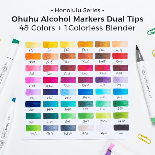 Ohuhu Alcohol Markers 48 Colors Brush& Chisel for Adults Cozy Coloring - style: Chisel & Brush