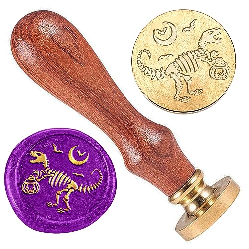 Dinosaur Fossil Wax Sealing Stamp 1" Brass Animal Wax Seal Stamp Head with Wooden Handle Wax Stamp for Wedding Invitation Cards Gift Wrapping Halloween Envelopes Wine Package Decor - color: Dinosaur