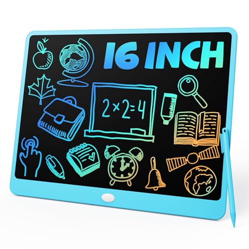TEKFUN 16" LCD Writing Tablet for Kids & Family, Large Reusable Writing Pad for Homework, Notes Daily Use, Screen-Free Drawing & Note Board for Home, School,Travel (Blue) - color: Blue, size: 16 Inch