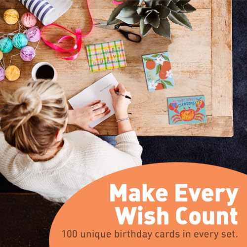 S&O Box of Happy Birthday Cards with Envelopes - 100 Unique Memorable Birthday Cards with Envelopes - Colorful Important Day Notes Bulk for Office & Home - Assorted Occasion Greetings - 4x5.5” - color: Modern (set of 100)
