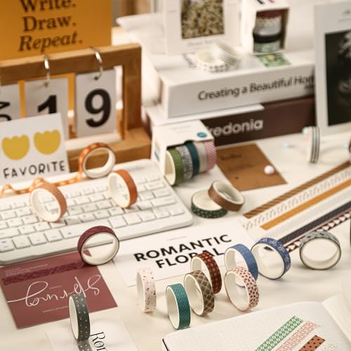 YUBBAEX 20 Rolls Basic Patterns Washi Tape Set Skinny Masking Creative Decorative Tapes, Designer's Selection (Collection 1-Vibrancy) - color: Collection 1-Vibrancy
