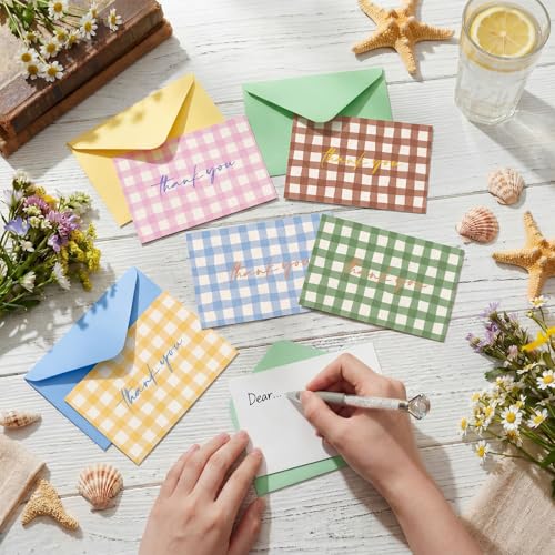 Eaasty 36 Pcs Summer Thank You Cards with Envelopes,Gingham - style: Gingham