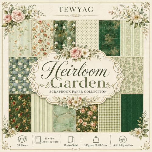 12x12 Scrapbook Paper & Scrapbooking Supplies, Vintage Green Double-Sided Patterned Cardstock Pad, Decorative Craft Sheets for Junk Journal & Photo Album, 24 Sheets - color: Vintage Green