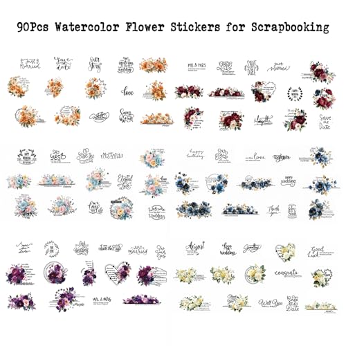 Vintage Flower Stickers for Scrapbooking, 6 Pack Transparent PET Floral with Quotes Decals, Retro Watercolor Flowers Sticker for Journaling, Junk Journal Supplies, Collage, Card Making, Crafts - color: Vintage Letter & Ephemera