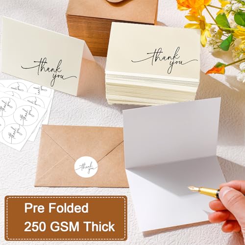 Gueevin 200 Pcs Thank You Cards with Envelopes Stickers, 3.5x5", Cream - color: Cream