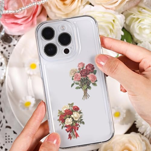 50 Pcs Vintage Red Rose Stickers for Scrapbooking – Retro Floral Clear Botanical Flower Stickers for Journaling, Aesthetic Decor, Collage, Cards Crafts - color: Red Rose