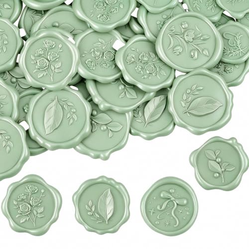 60 Pcs Wax Seal Stickers, Sage Green, 4 Flower Styles - color: Sage Green