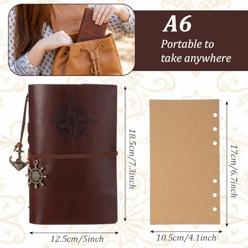 kenaeooe 7 Pack Travel Journal Bulk PU Leather Refillable Journals A6 Blank Notebook for Writing Diary Vintage Handbound Notebooks for Women Men Gift 160 Pages 7.3x4.9 Inches Multicolor