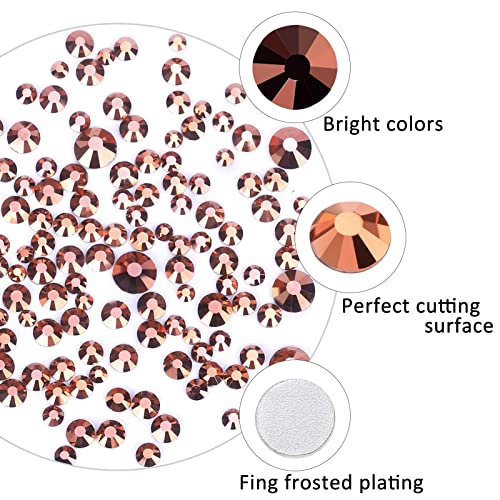 3792pcs Gold Rose Crystal Flatback Rhinestones Glass Diamantes Round Gems for Crafts Nail, Makeup, Clothes, Mixed 6 Sizes with Wax Pencil and Tweezer Kit(SS6~SS20) - color: Gold Rose