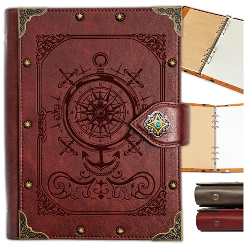 DUROTAN Compass Journal Notebook Gift Set Unique A5 Binder 400 Page - color: 10-Red-Compass