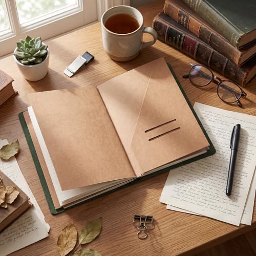 Thenshop Leather Travel Notebook 3 Inserts, Green, A5 Size - color: Green, size: A5 Size