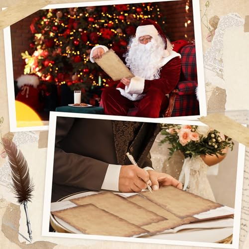 chiazllta 100 Sets Vintage Scroll Invitation with Foil Sticker String Antique Aged Wedding Invitation Stationary Paper Santa Naughty Nice List for Christmas Pirate Wizard Witch Decoration(5x7 Inch) - size: 5x7 Inch