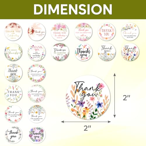 Pack 90 Pcs Wildflower Floral Celebrating with Me Stickers for Party Favors Toddlers Thank You Labels Birthday Supplies Cute Aesthetic Sticker Round Waterproof Vinyl Decals Bulk - color: Wildflower A23