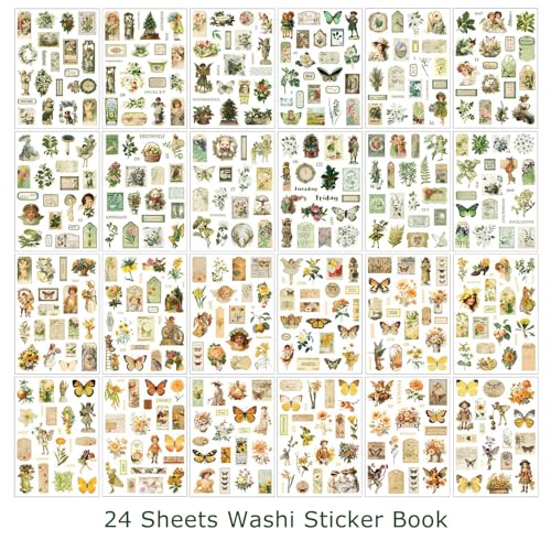 550+ Aesthetic Scrapbook Stickers, Vintage Stickers for journaling Butterfly Plant Flower Nature Washi Sticker Book for Adults, Junk Journal Supplies for DIY Art Collage Album Scrapbooking Planner - color: Blooming Allure Series
