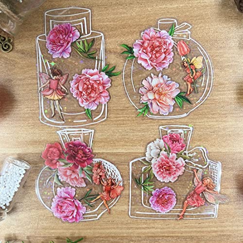 Waterproof Pink Peony Floral Perfume Bottle Fairy Vinyl Stickers Bulk Small - color: Peonies