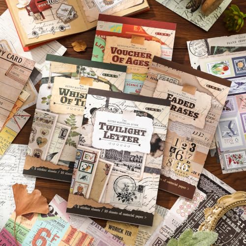 4 Pack Vintage Ephemera Sticker Books, 60 Sheets for Junk Journal Crafts - color: Vintage Ephemera Books