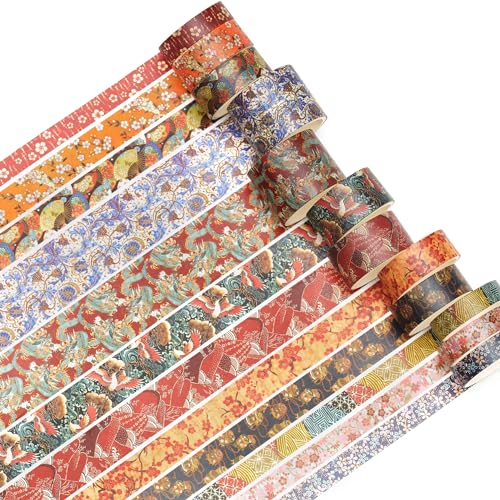 12 Rolls Kyoto Charm Washi Tape Set Japanese Arts Adhesive Tapes Geometric Garden Decorative Masking Tape Sets for Craft, Kids, Scrapbook, DIY, Gift Wrapping (Floral Bird) - color: Floral Bird