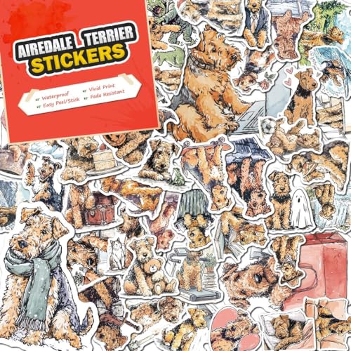 100 PCS Airedale Terrier Stickers Pack – Waterproof Vinyl Decals for Water Bottles, Laptops, Phones, Notebook, Cars – Cool Vibrant Graphics for Airedale Terrier Enthusiast - color: Airedale Terrier