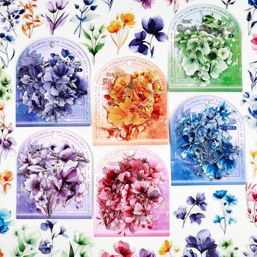 240Pcs Transparent PET Watercolor Flower Stickers for Journaling, Collage | Clear Floral Decorative Stickers Set for Scrapbooking, Junk Journal Supplies, Card Making, Bujo, Crafts - color: Floating Petals & Petal Shower