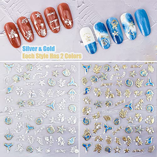 20 Sheet 5D Embossed Nail Art Stickers,Luxury Gold Silver Nail Decals Self-Adhesive Metallic Leaves Flower Butterfly French Nail Stripe Line Stickers for Women Salon Home DIY Nail Supplies - color: 20 Sheets Gold Silver Nail Stickers