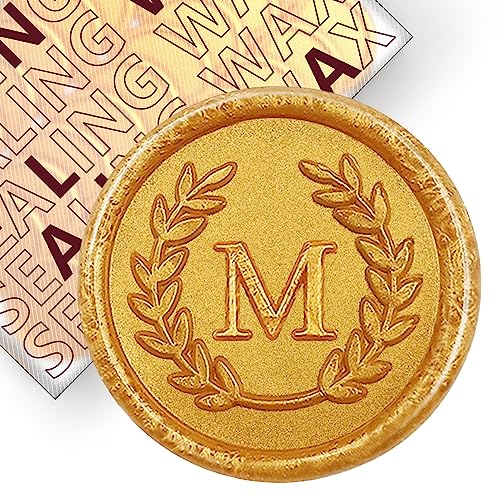 50Pcs Gold Letter M Adhesive Wax Seal Stickers, Hand-Made, No Need Seal Stamp, Tear and Use Wax Stickers for Wedding Invitations, Envelopes, Christmas Gift - color: Gold, size: M