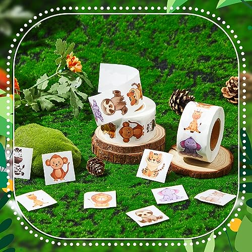 Qeeenar 500 Pcs Jungle Animal Stickers Roll, Reward Decals for Kids - style: Jungle Animal